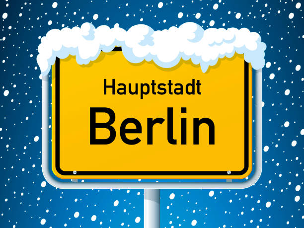 stockillustraties, clipart, cartoons en iconen met berlijn duitse stad road sign wintersneeuw - berlin snow
