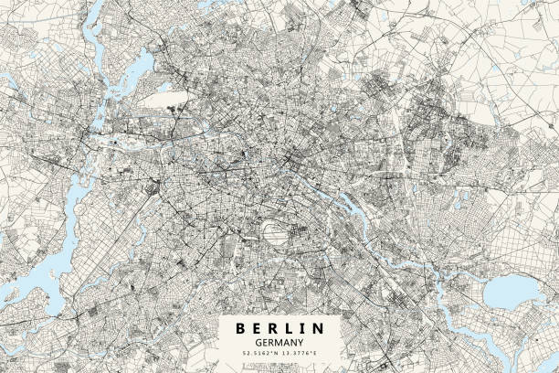 berlin, deutschland vektorkarte - berlin stock-grafiken, -clipart, -cartoons und -symbole