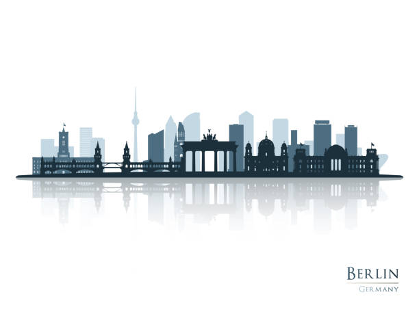 berliner skyline silhouette mit reflexion. landschaft berlin, deutschland. vektorillustration. - berlin stock-grafiken, -clipart, -cartoons und -symbole