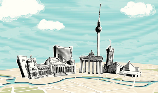 Hand drawn places of interest - main symbols of Berlin.