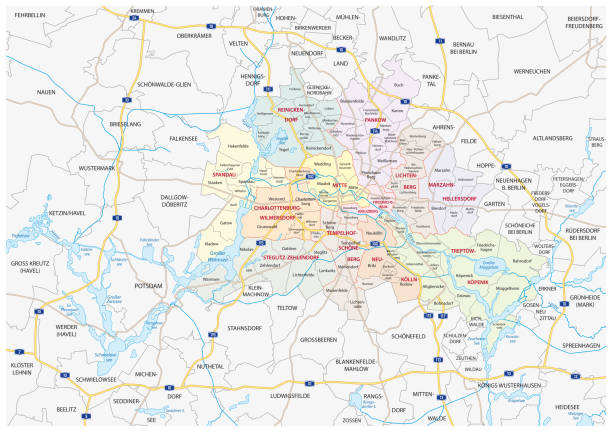 bildbanksillustrationer, clip art samt tecknat material och ikoner med berlin-brandenburgs storstadsområde karta - berlin
