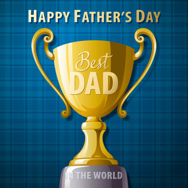 Best Dad Trophy Appreciate and celebrate the Father's Day with best dad trophy on the blue checked pattern background fathers day stock illustrations