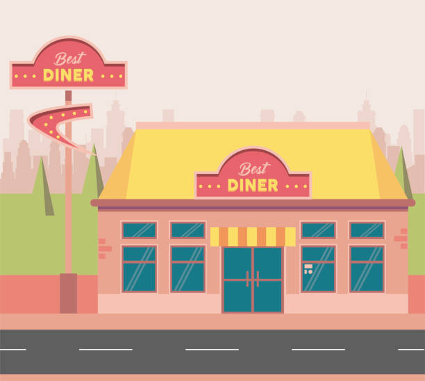 best diner scene vector art illustration