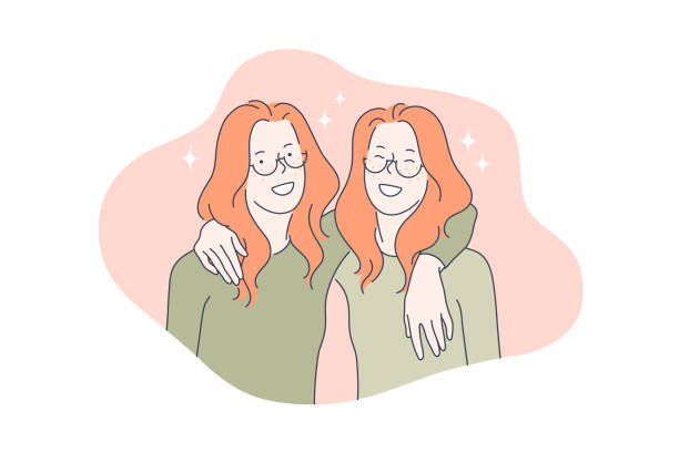 ilustraciones, imágenes clip art, dibujos animados e iconos de stock de mejores amigas, hermanas concepto - twins