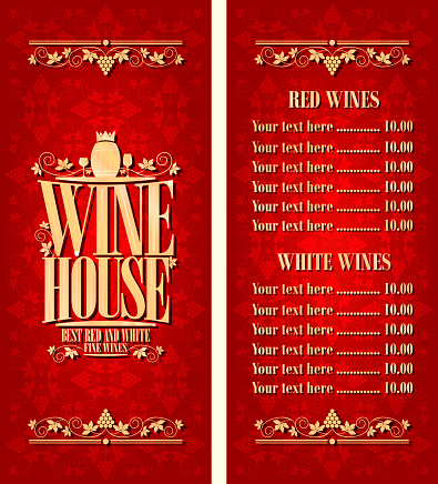 Best red and white fine wines. Red vintage wine house long menu