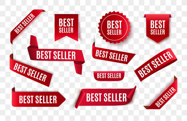 bestseller rote band isoliert. - briefmarke stock-grafiken, -clipart, -cartoons und -symbole