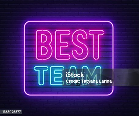 istock Best team neon sign on a brick background. 1365096877