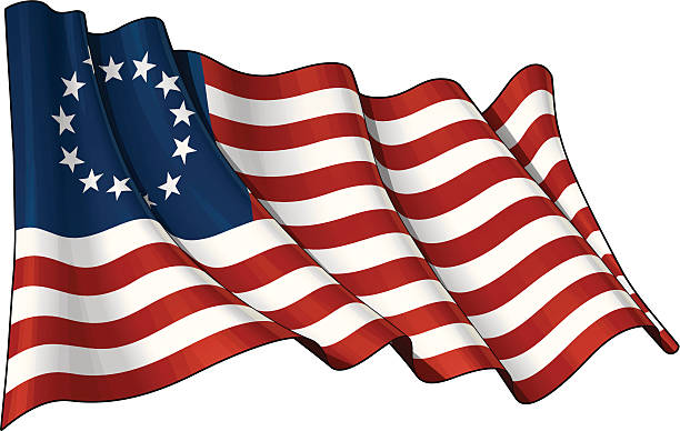 USA Betsy Ross flag Waving USA Betsy Ross flag. EPS v.10 File and a 6.8 x 4.4 kpxl Preview JPG. Transparency is used on the shading layers american revolution stock illustrations
