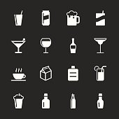 Beverage Icons Set 3 White Series Vector EPS10 File.
