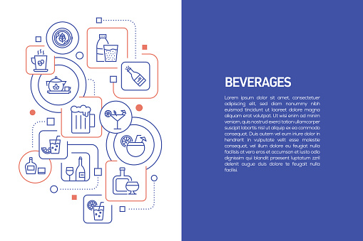 Beverages Concept, Vector Illustration of Beverages and Icons