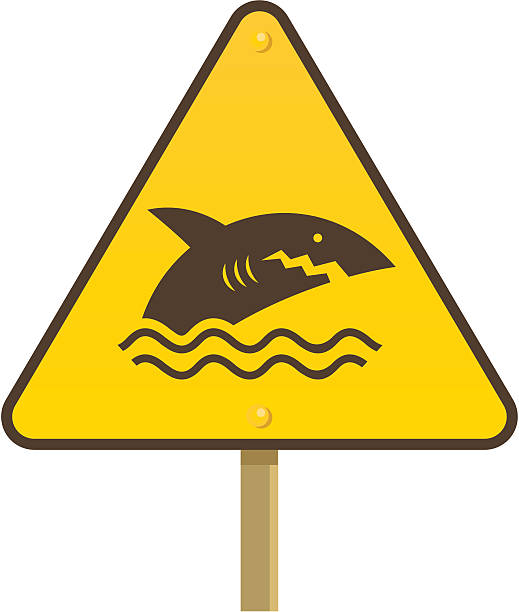 stockillustraties, clipart, cartoons en iconen met beware of sharks! - strandbordjes