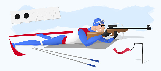 A biathlete lying with a rifle