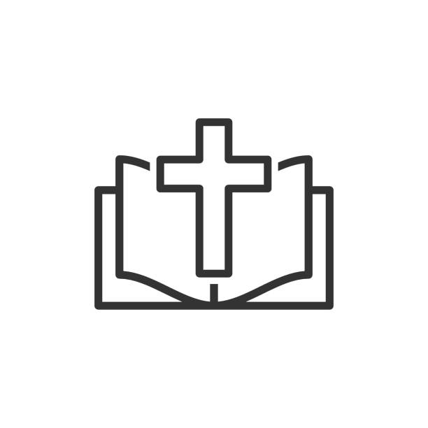 Bible book icon in flat style. Church faith vector illustration on white isolated background. Spirituality business concept. Bible book icon in flat style. Church faith vector illustration on white isolated background. Spirituality business concept. gospel stock illustrations