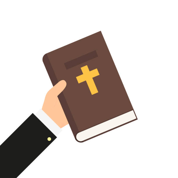 bible book in hand in flat style bible book in hand in flat style, vector bible stock illustrations