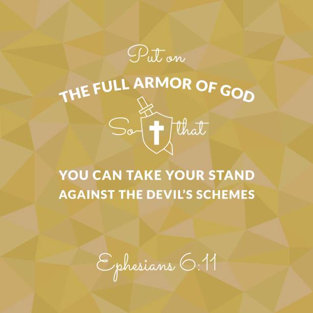 Bible verse from Ephesians on polygon background put on the full armor of god Bible verse from Ephesians on polygon background put on the full armor of god armour of god stock illustrations