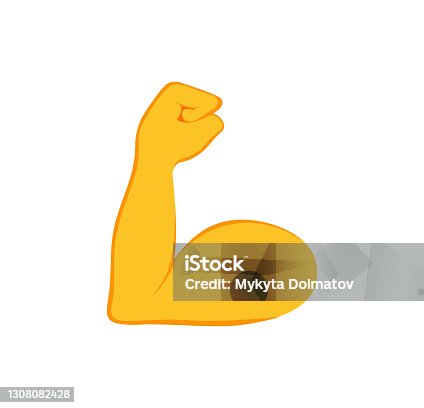 istock Biceps vector isolated emoji gesture flat illustration. Muscle emoticon. 1308082428