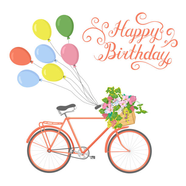 Feliz Cumpleaños Tarjeta De Felicitación Con Bicicleta Vectores Libres de - iStock