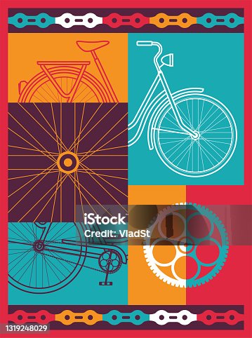 istock Bicycle Cycling Retro Bike Abstract Design Outline Vector Illustration Card 1319248029