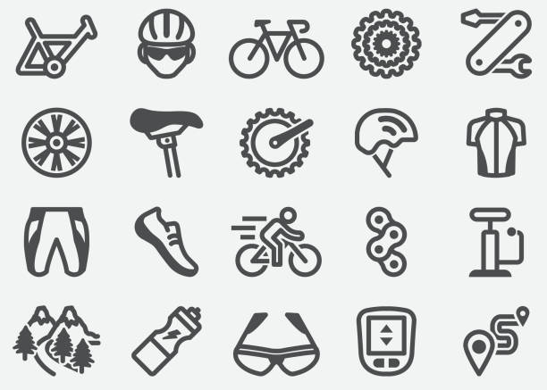 иконки велосипеда - двухколёсный велосипед stock illustrations