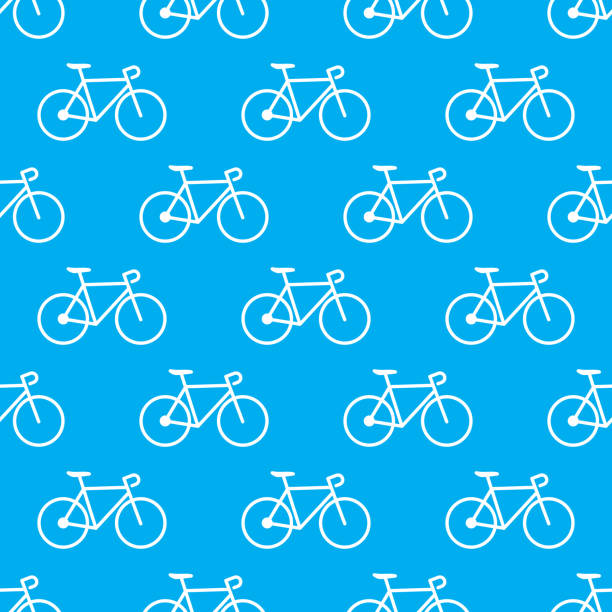 Bicycle Pattern Vector illustration of a white bicycle icon in a repeating pattern against a blue background. cycling patterns stock illustrations