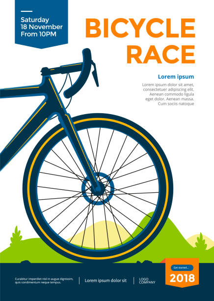 ilustrações, clipart, desenhos animados e ícones de poster da raça da bicicleta - bike