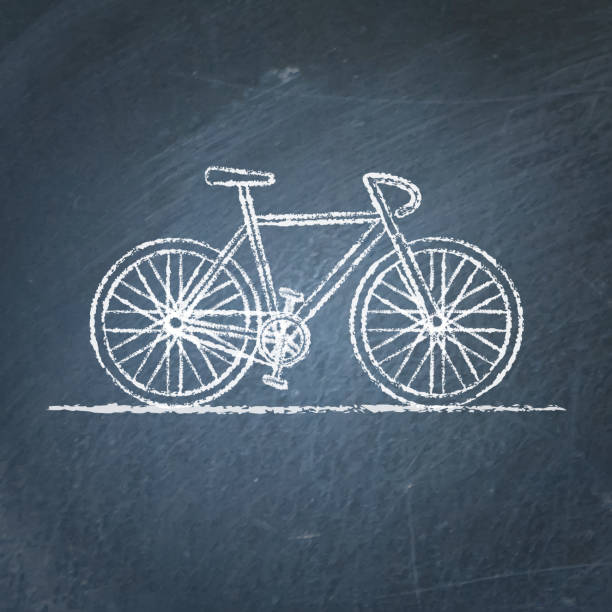 Bicycle sketch on chalkboard Vector chalk sketch of bicycle on blackboard cycling borders stock illustrations