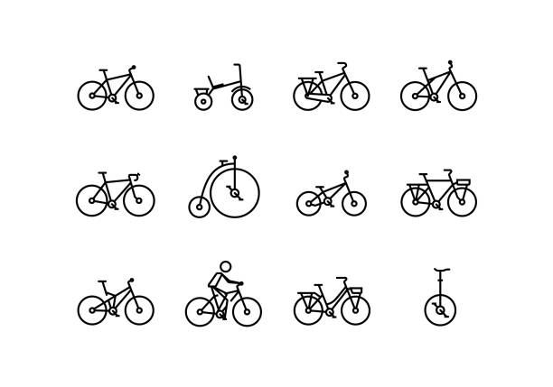 Bicycle vector icon set in thin line style with editable stroke Bicycle vector icon set in thin line style with editable stroke cycling borders stock illustrations
