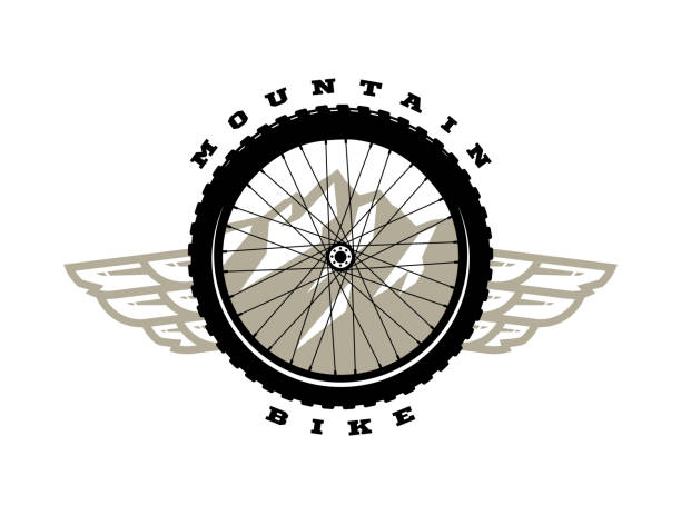 Bicycle wheel. Mountain bike logo, t-shirt print design. Vector illustration. Bicycle wheel. Mountain bike logo, t-shirt print design. mountain bike stock illustrations