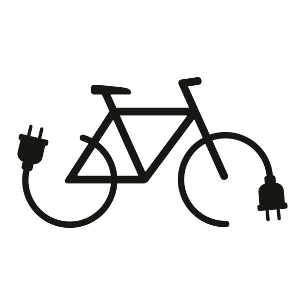 stockillustraties, clipart, cartoons en iconen met fiets met laadkabels als wielen - elektrische fiets arts