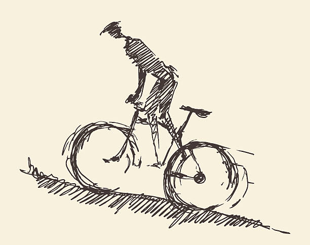 Bicyclist rider man bike vector hand drawn sketch Bicyclist rider man with bike isolated on background vector illustration hand drawn sketch cycling drawings stock illustrations