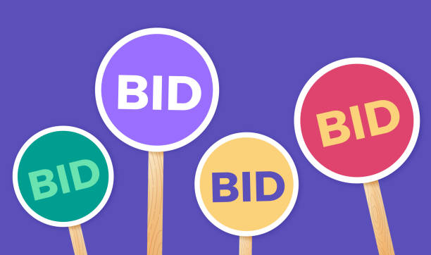 Bidding Auction Signs Bidding and auction paddles signs. auction stock illustrations