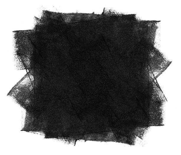 stockillustraties, clipart, cartoons en iconen met groot zwart vierkant dat in het midden van witte documentachtergrond met onregelmatige ongelijke onvoltooide randen wordt geïsoleerd die door verfrol en dikke zwarte acrylverf worden geschilderd - abstracte vectorillustratie - black fabric