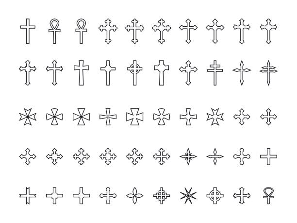 Big collection of crosses contours isolated on white background Big collection of crosses contours isolated on white background byzantine stock illustrations