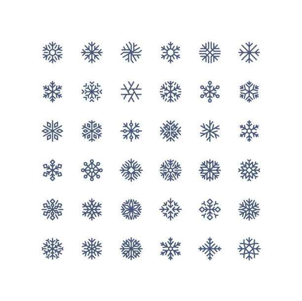 ilustraciones, imágenes clip art, dibujos animados e iconos de stock de ¡nuevo! gran colección de iconos de copo de nieve esquema - snowflake