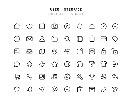 54 Big collection of web user interface line vector icons. Editable stroke.