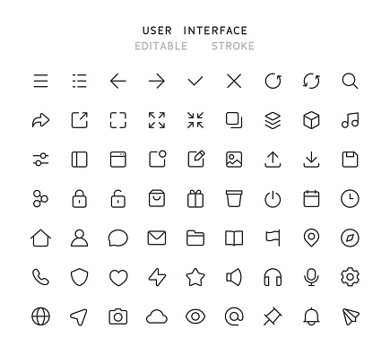 63 NEW Big collection of web user interface line vector icons. Editable stroke.