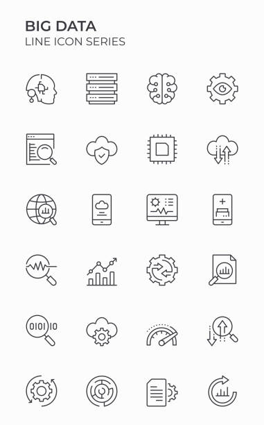Big Data Editable Stroke Icons vector art illustration