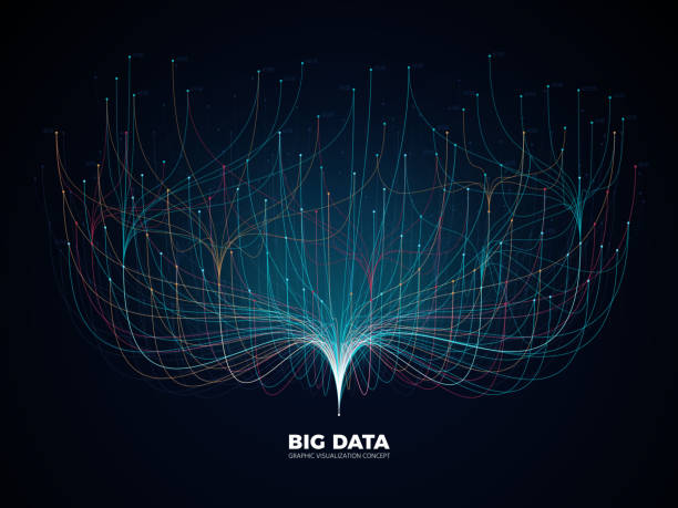 Big data network visualization concept. Digital music industry, abstract science vector background Big data network visualization concept. Digital music industry, abstract science vector background. Virtual flow big binary data visualization illustration flowing stock illustrations