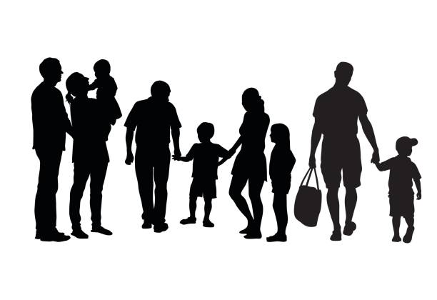 Ilustrasi vektor siluet dari sekelompok keluarga dan teman yang berdiri bersama