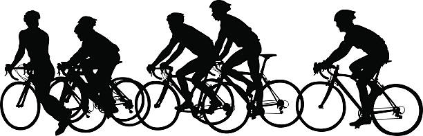 Big groups of cyclists Sport man whit bike on white background cycling silhouettes stock illustrations