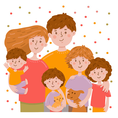 vector illustration of big happy family