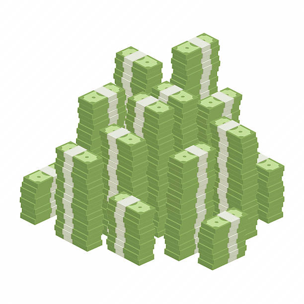 Big heap rolls of money Big stacked pile of cash. Hundreds of dollars in flat style isometric illustration. Big money concept. Stacked pile of hundred us dollar cash. Big pile of cash. pile of money stock illustrations