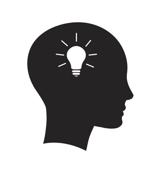 Big idea. Man profile head view  with glowing light bulb inside. Concept of innovation ,creative ,idea and thinking. Man profile head view  with glowing light bulb inside. Concept of innovation ,creative ,idea and thinking. motivation stock illustrations