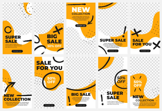 Big sale banner design template set, frames for social media story with fluid waves vector art illustration