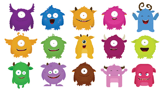 Big Set of colorful cartoon cute monsters