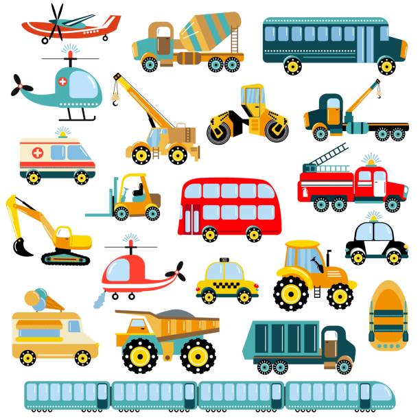 Big set of different vehicles. Illustration for children. Big set of different vehicles. Illustration for children. Flat style. White background, isolate. Vector illustration. tow truck police stock illustrations
