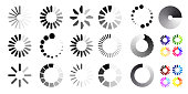Big set of loading icons. Black and white selection. Vector illustration. Isolated on white background