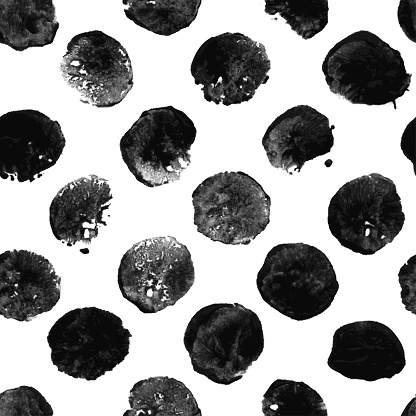 Big single bad printed black dots on white paper background - seamless illustration in vector - quickly and imprecisely applied thick paint gives unique effects