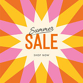 Big summer sale banner with sun. Sun with rays. Summer template poster design for print or web. - Illustration