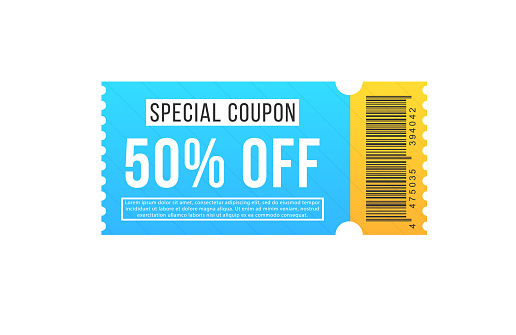 Vintage cinema ticket concert and festival event, movie theater coupon. Half price offer, promo code gift voucher and coupons template. Big sale and super sale coupon discount. Vector illustration.